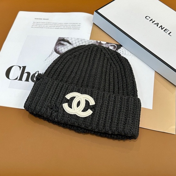 CHANEL Accessories - Chanel Black Knit Beanie with Logo